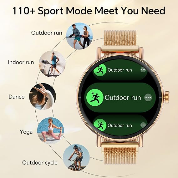 Yoever Smart Watches for Women, 1.57 HD 43mm Fitness Tracker Answer/Make Call, Heart Rate/Sleep/SpO2, Round Smart Watch for iPhone/Samsung/Android, IP68 Waterproof, 110+ Sport Mode - Gold