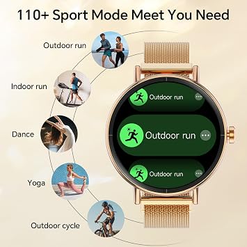 Yoever Smart Watches for Women, 1.57 HD 43mm Fitness Tracker Answer/Make Call, Heart Rate/Sleep/SpO2, Round Smart Watch for iPhone/Samsung/Android, IP68 Waterproof, 110+ Sport Mode - Gold