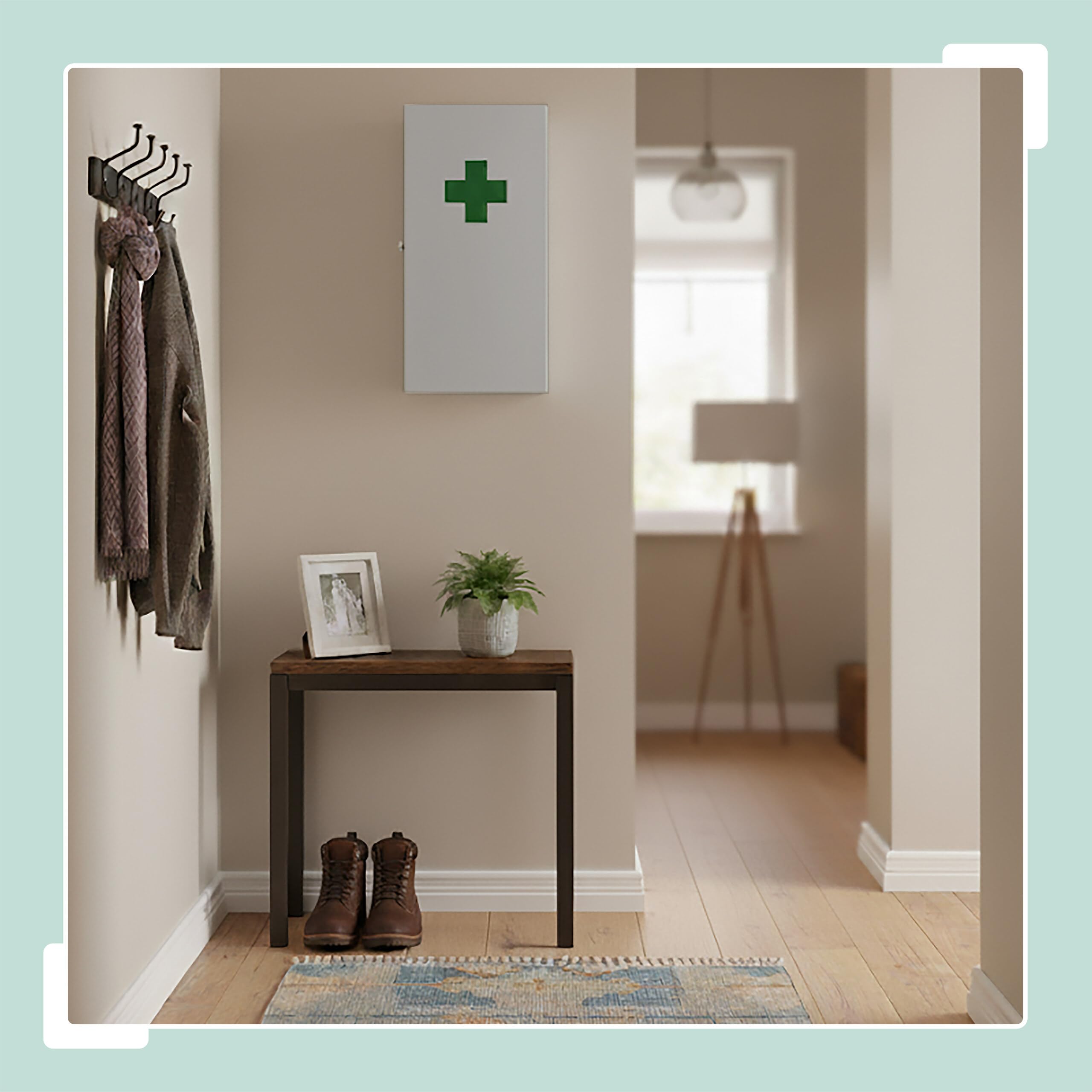 Armoire à Pharmacie Relaxdays, 3 Compartiments, H x L x P : 42 x 21 x 15,5 cm, pour médicaments, Mural, Blanc/Vert