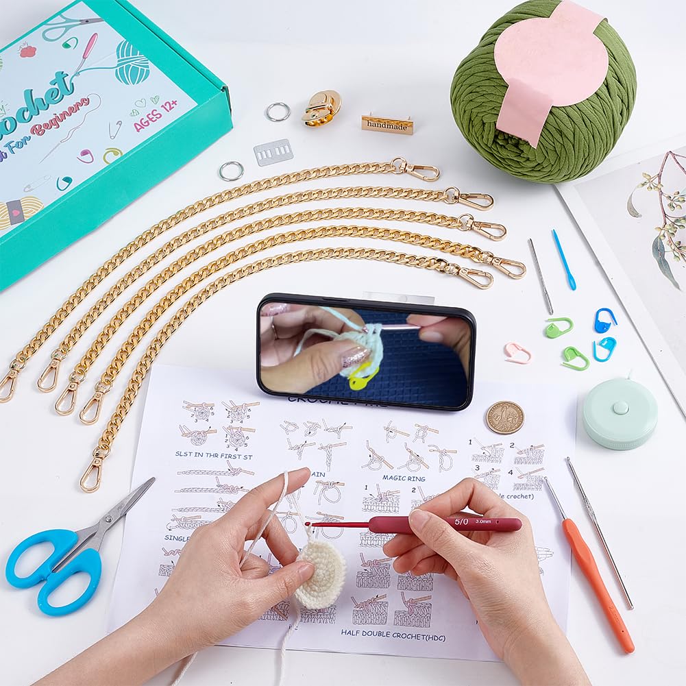 FREEBLOSS Kit de bolsa cruzada de ganchillo para tejer y ganchillo con cadenas, instrucciones en inglés, kit de fabricación de bolsos para manualidades, kit de ganchillo para principiantes
