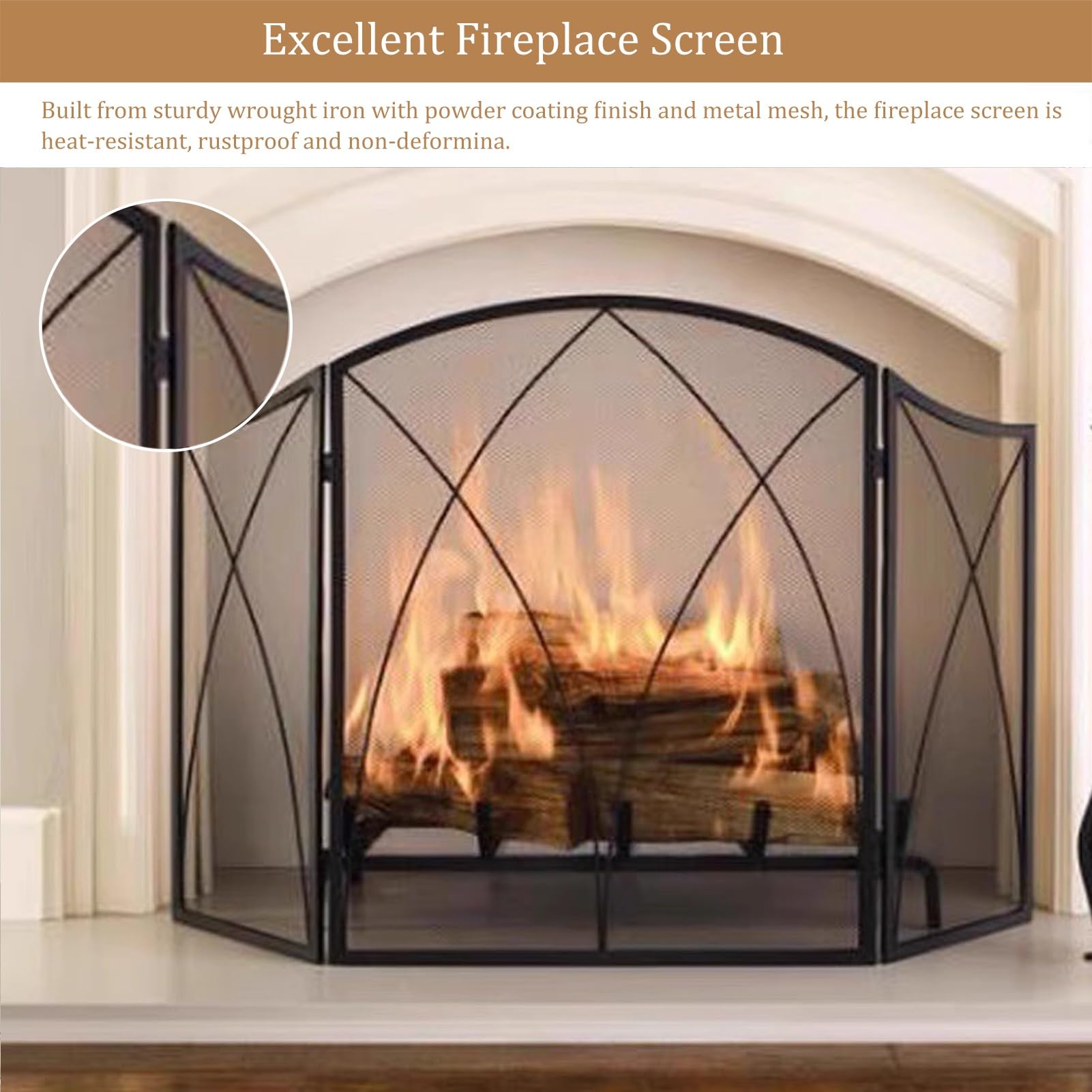Salvachispas Chimenea Pantalla para Chimenea Plegable de Tres Hojas con Malla, Cubierta Protectora Negra Plegable para Estufa de Leña, Marco Protector contra Chispas para Chimenea Moderna
