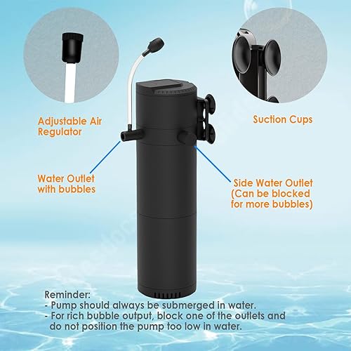 Miniatura 4 de Filtro de tanque de peces de 320 GPH para tanques de 60 a 100 galones, filtro interno de acuario de 3 etapas con doble salida de agua y aireación