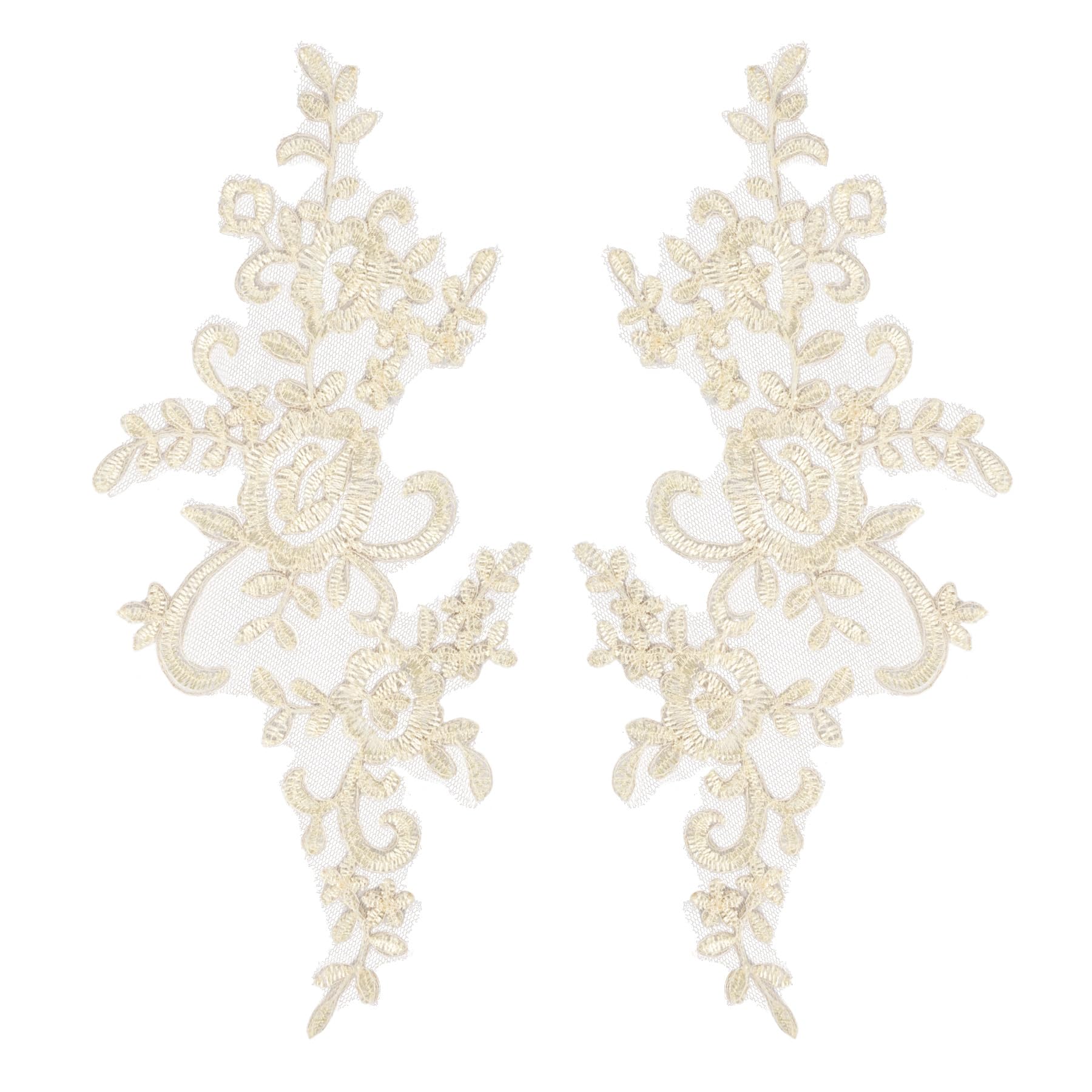 AUEAR, 2 Pack Flower Lace Applique Patches for Wedding Dress DIY Clothing Collar Material (Ivory Color)