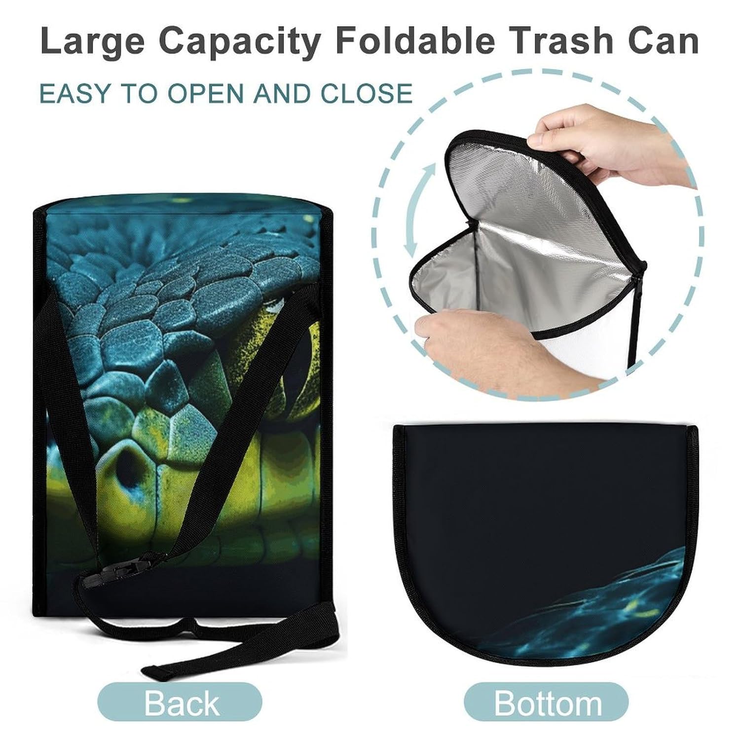 MUSM Leakproof Car Trash Can 2.5 Gallon, Durable Automotive Garbage Bag with Waterproof Liner, Green and Black Trash Bag for Car, Truck, RV & Bathroom