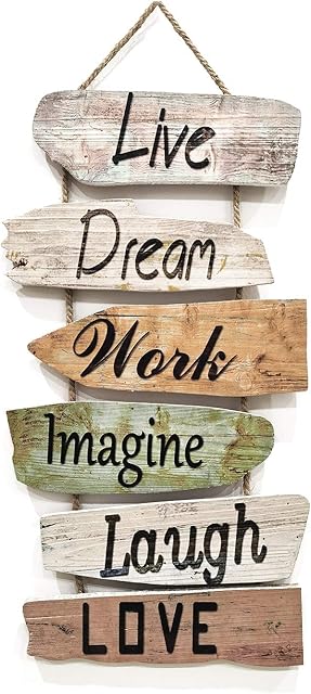 no-branded Hanging Wall Sign Rustic Wooden Wall Sign (Live, Dream, Work, Imagine, Laugh, Love) Wood Wall Decoration for Home Decor