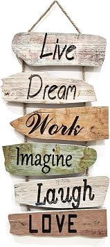 no-branded Hanging Wall Sign Rustic Wooden Wall Sign Live, Dream, Work, Imagine, Laugh, Love Wood Wall Decoration for Home Decor