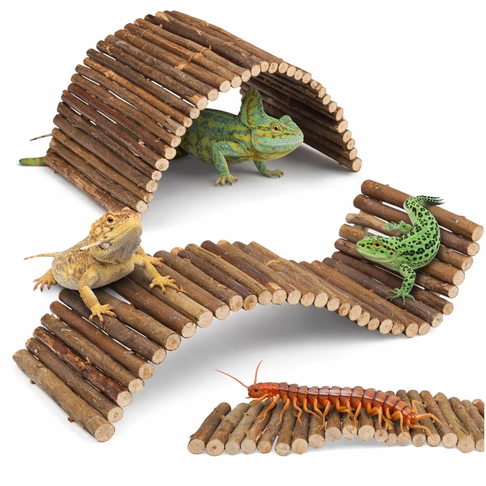 2PCS Reptile Hideout Tortoise Climbing Bridge, Reptile Accessories for Tortoises Bearded Dragons, Habitat Decor Ramps with Textured Surface and Stable Base (medium and small)