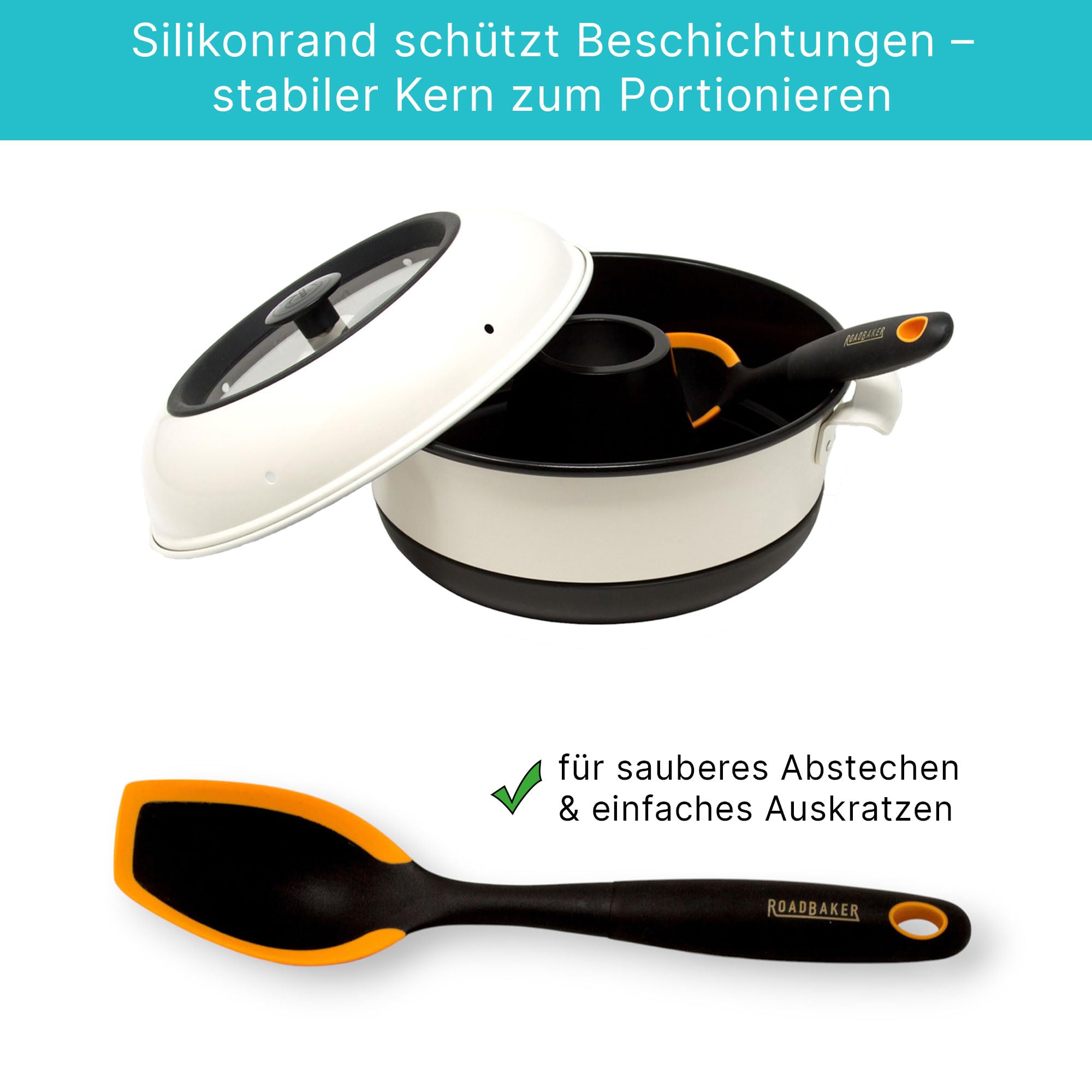 Mobiler Campingbackofen Deluxe Set 6-teilig – Backofen für Gaskocher mit Backgitter, Kuchbuch & Küchenzubehör | Ideal für Camping, Wohnmobil & Vanlife