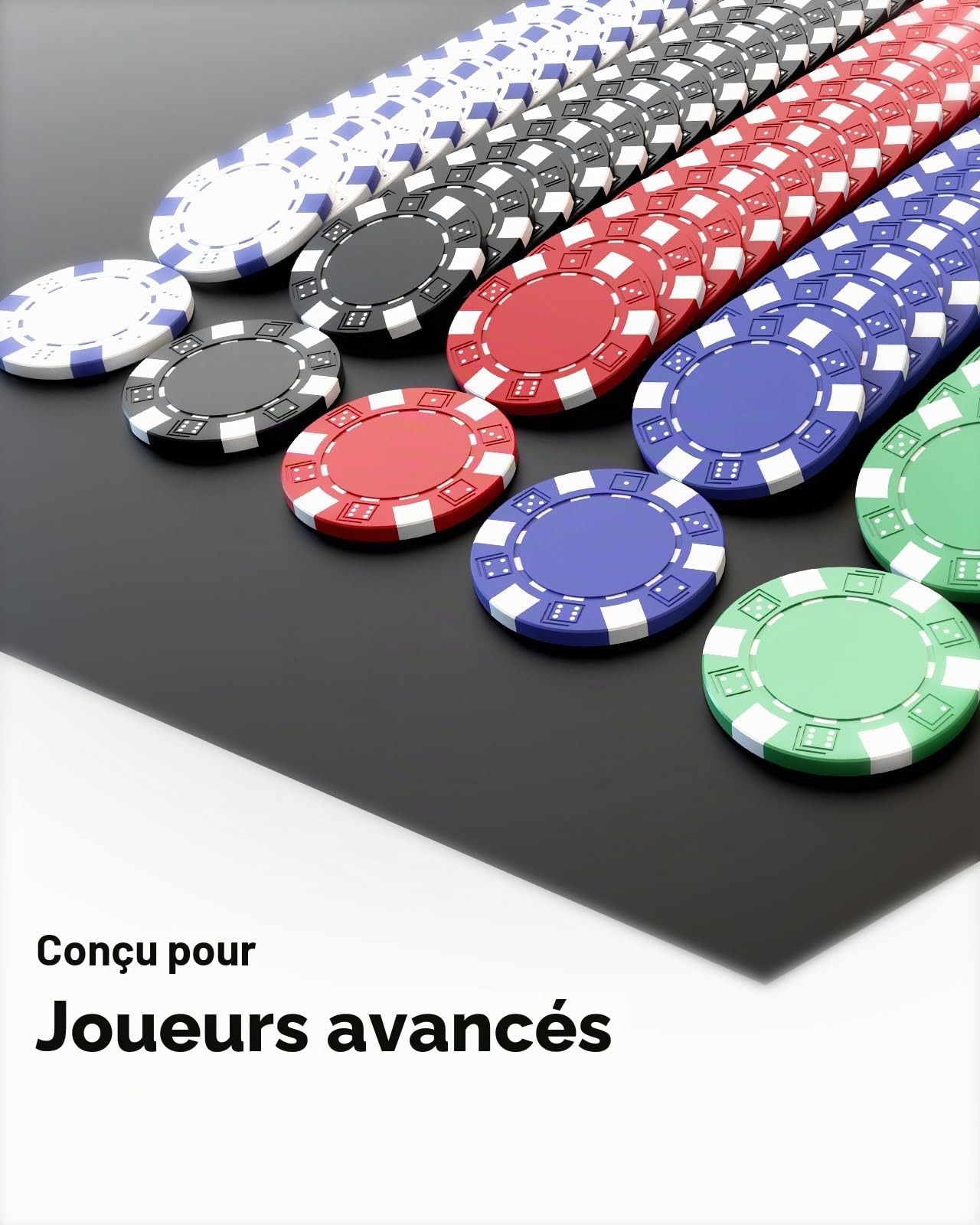 HEITOK Mallette Poker 500 Jetons sans Valeur 11.5g Fer Jeu de Poker Casino | mises libres par couleur, 2-10 joueurs, cartes papier, 5 dés, Dealer/Blind, règles maison, cave, points, side pots