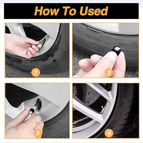 Miniatura 5 de Ajxn Paquete de 4 tapas de válvula de neumático con calavera para rueda de coche, cubiertas herméticas a prueba de polvo, tapas universales de