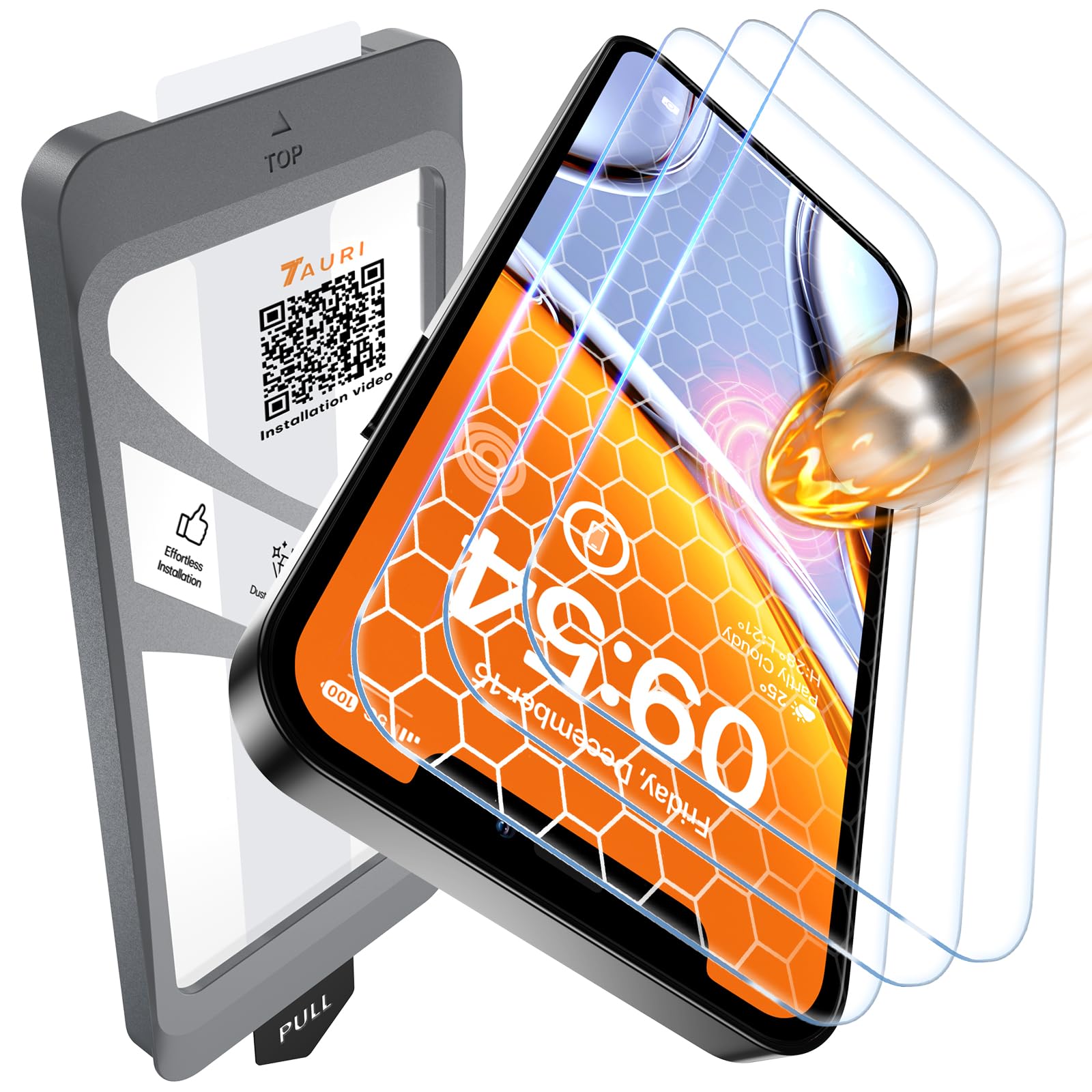 TAURI 3 Pezzi Pellicola Vetro Temperato per iPhone 12,12 Pro 6,1 Pollici, Rimozione Automatica Della Polvere, Durezza 9H Protettiva, Senza Bolle