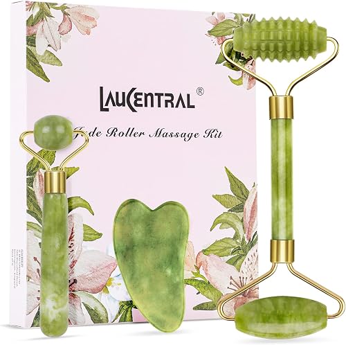 【3 PCS】Kits de Massage Jade Roller et Gua Sha 
