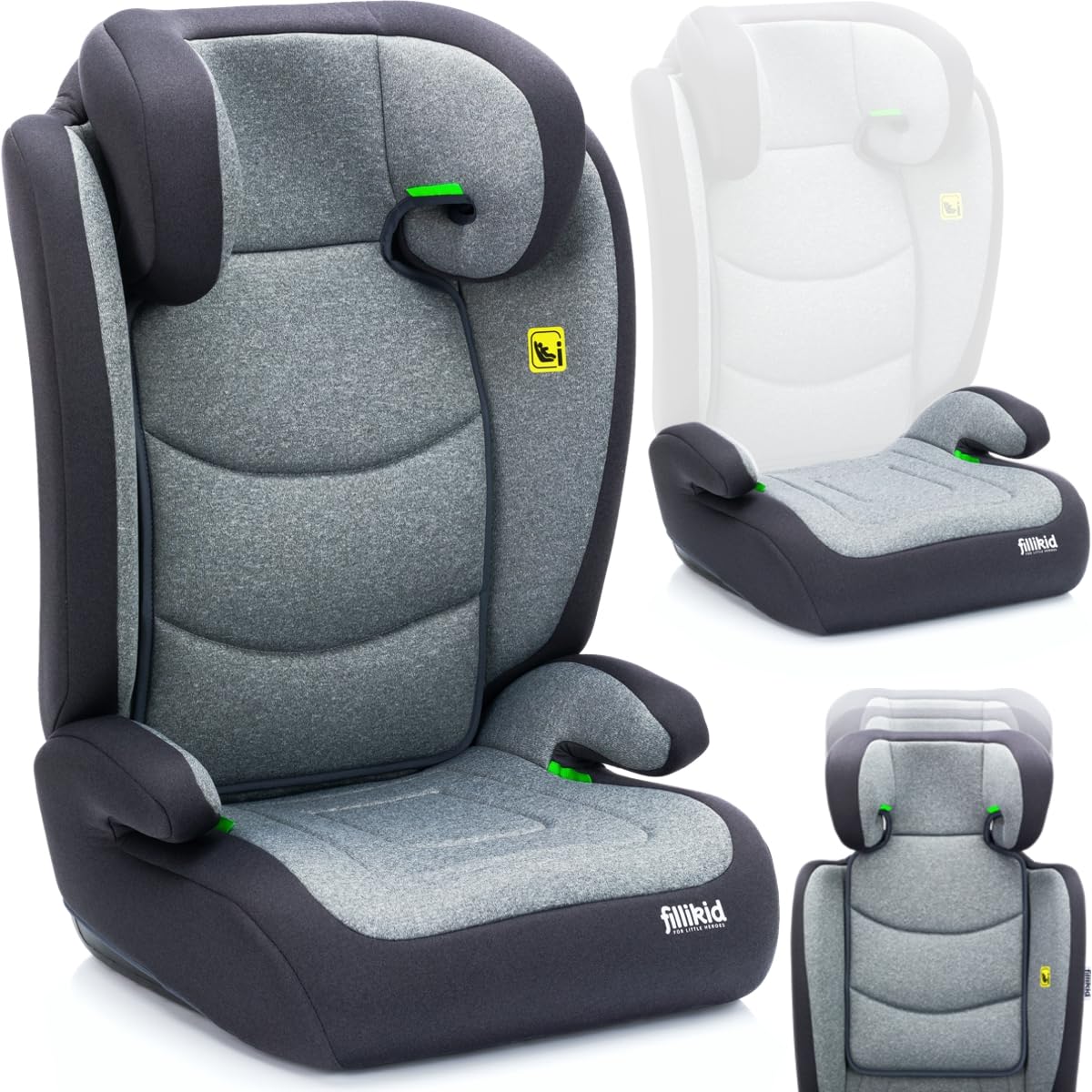 2IN1 Autositz Sitzerhöhung Kindersitz nach ECE R129 für Kinder von 100-150 cm höhenverstellbar Grau