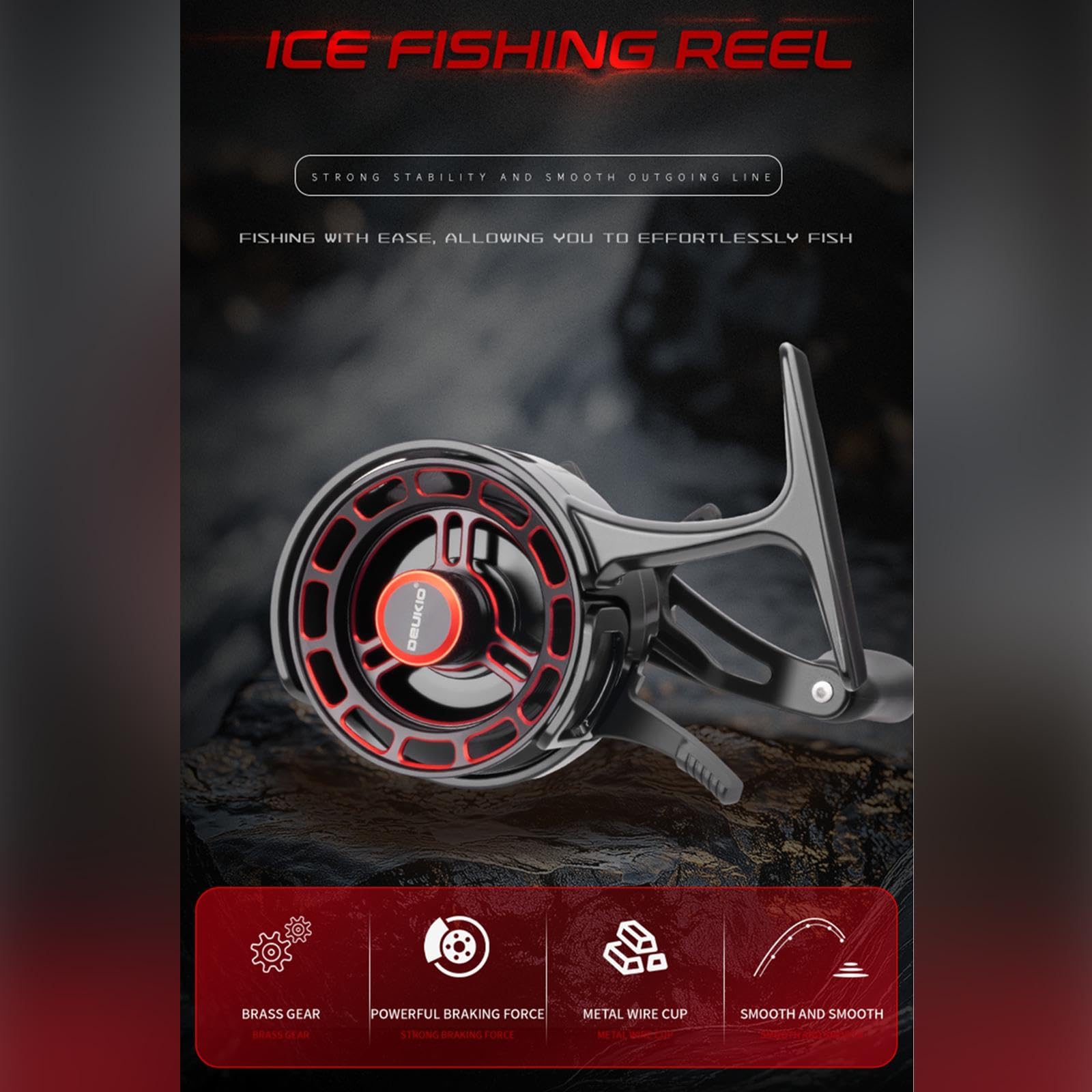 rockible Carrete de Pesca en Hielo Liviano con Mango Cómodo, Relación de Transmisión de 3,2:1 Y Más de 3 Rodamientos para Uso en Exteriores.