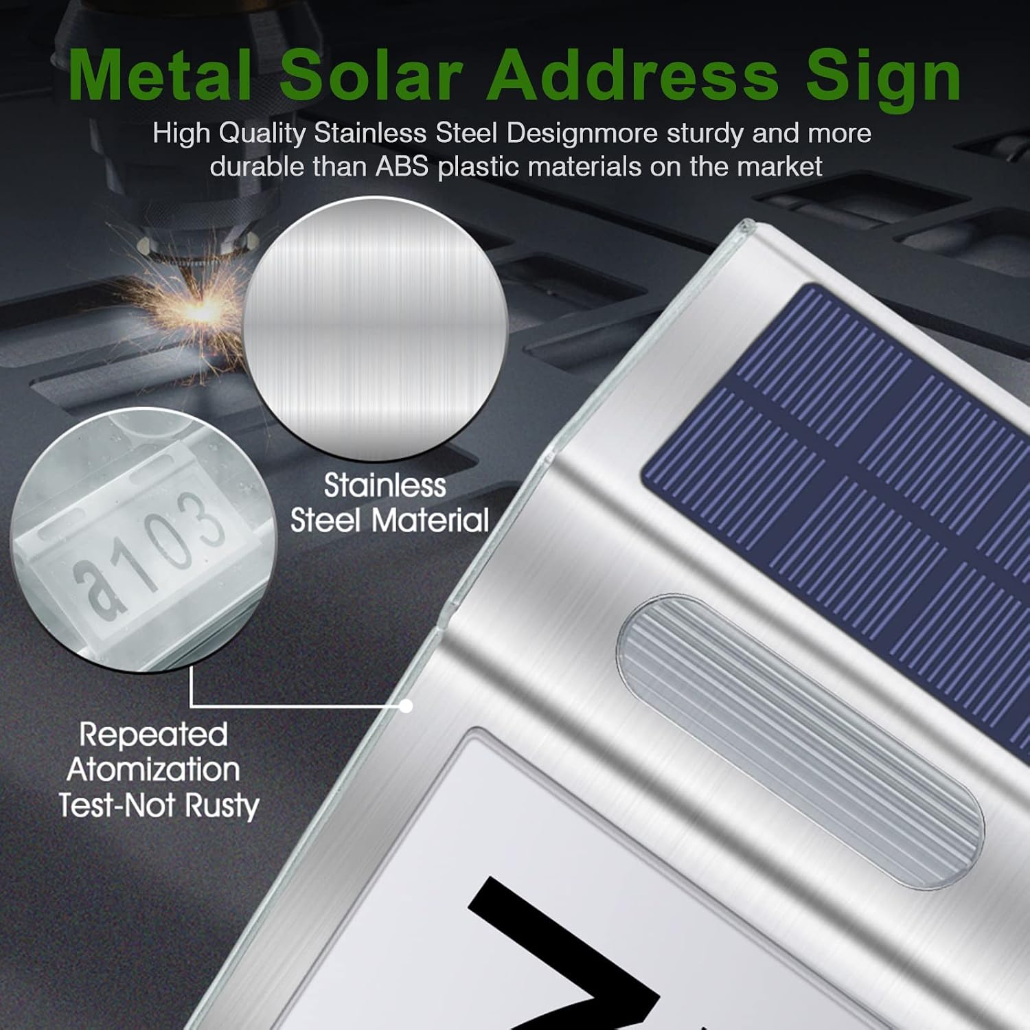 Solar House Numbers For outside, DBF Stainless Steel Durable Solar Address Sign, 3 Lighting Colors Modes Waterproof Modern House Numbers, Lighted Address Plaque Outdoor, LED Llluminated Address Numbers For House