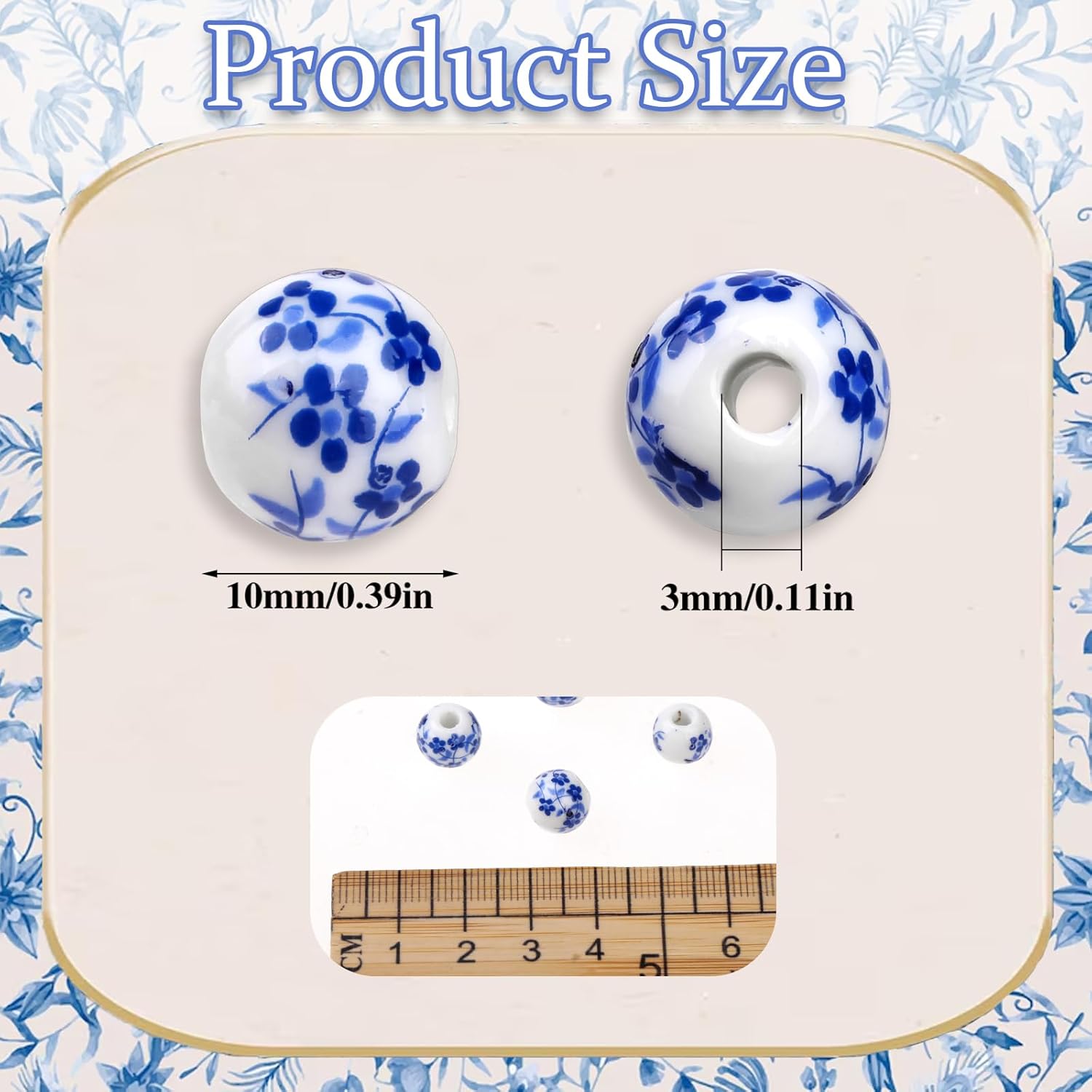 100PCS 10mm Ceramic Beads Handmade Porcelain Blue Flower Round Loose Beads Craft Beading for Jewelry Making DIY Crafts Bracelets Necklace - Image 2