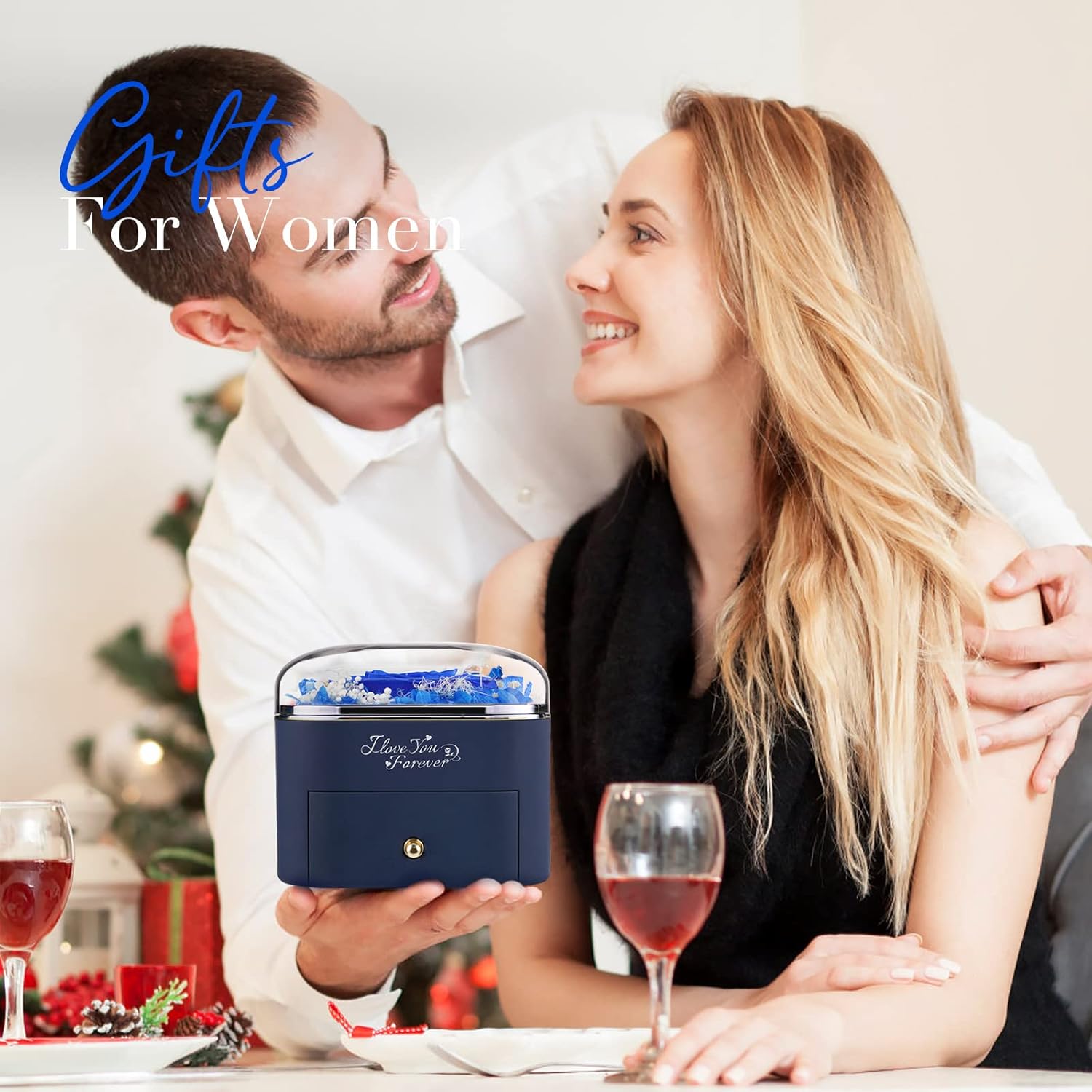 Preserved Real Blue Rose with Angle Wings Necklace, Forever Flowers Gifts for Mom Grandma Wife Girlfriend at Christmas Valentines, Anniversary Birthday Gifts for Women, I Love You Gifts for Her - Image 6