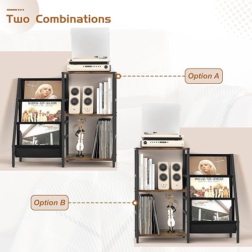 Miniatura 4 de Soporte para tocadiscos con almacenamiento de vinilo, estante de almacenamiento de discos de vinilo, armario de mesa para tocadiscos de hasta 200