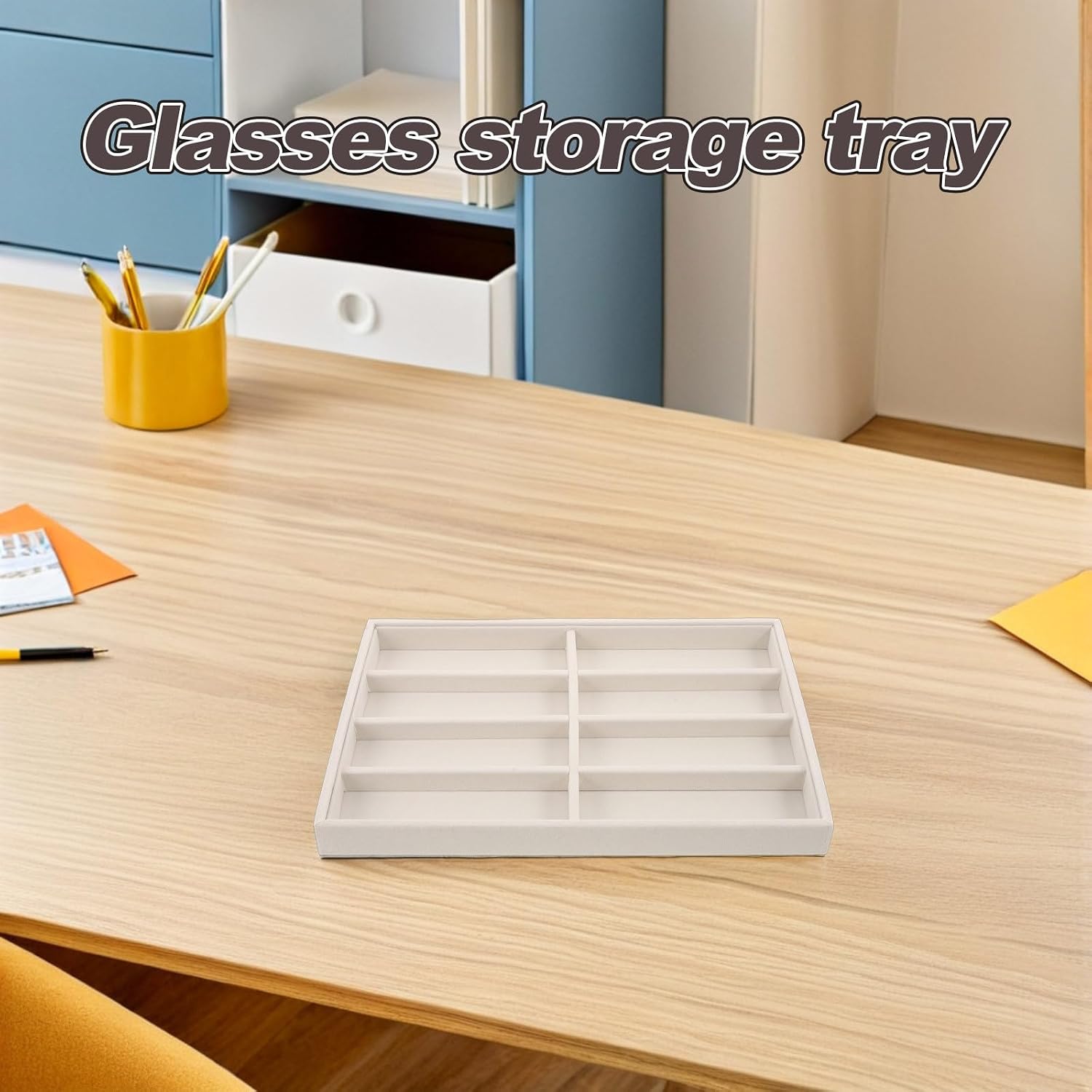 Sunglass Organizer Tray, Eyeglass Storage for 8 Glasses, Jewelry and Sunglasses Drawer Organizer, Nightstand Desk Showcase Box for Home 13.78" x 9.45"