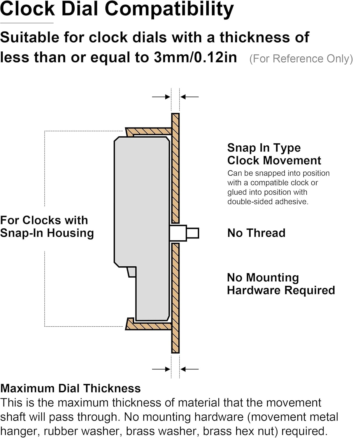 I Shaft Clock Mechanism (6mm/0.24in Thread Length, 18mm/0.71in Overall Shaft Length, 3 Set), Thick Shaft Clock Movement (Non Threaded, 9mm/0.35in Overall Shaft Length, 3 Set)