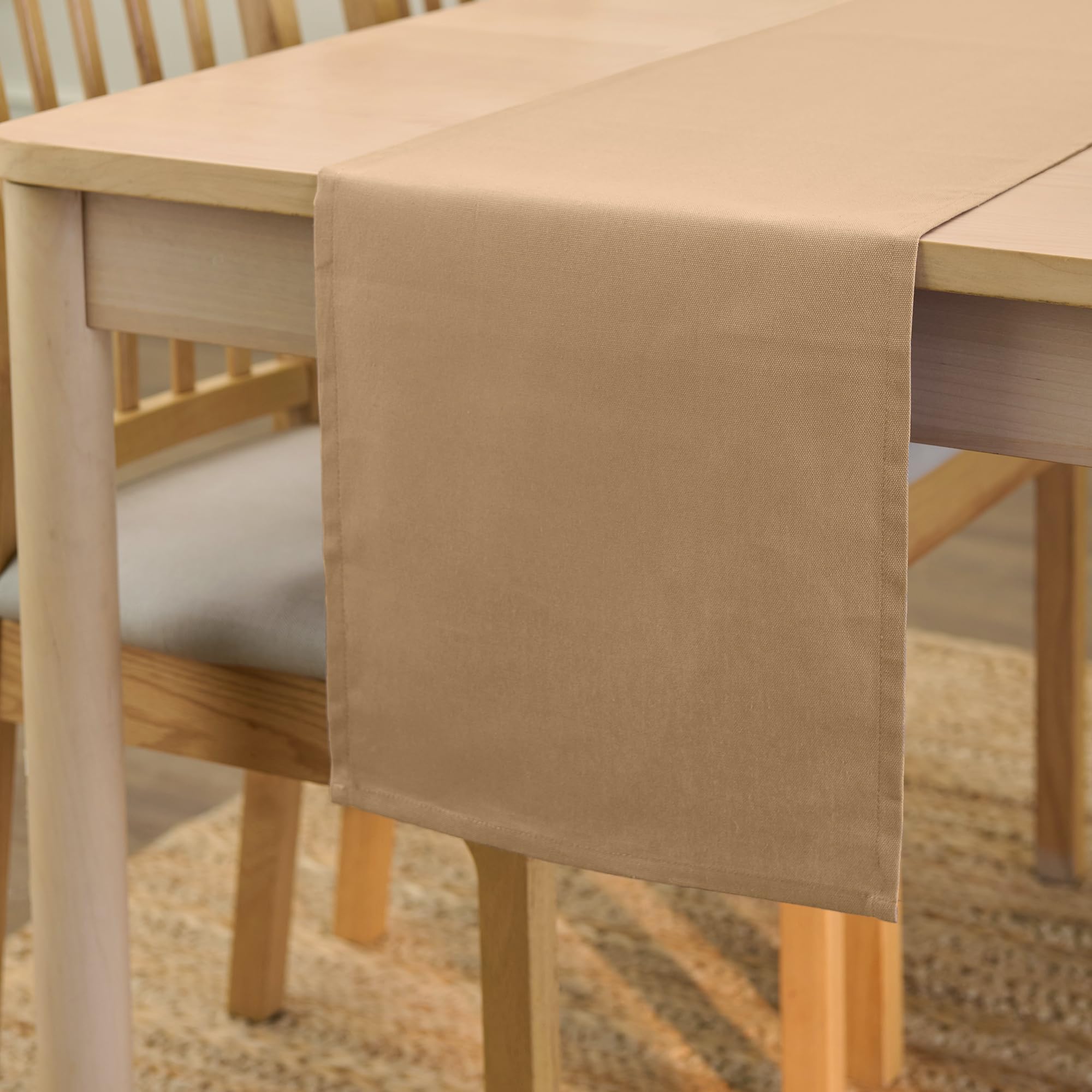 Encasa XO Table Runner 13x72 in Long | Cotton Canvas Fabric | Light Beige Solid Color | for Dining Table Fall Decoration, Holiday & Christmas Festivals - Machine Washable
