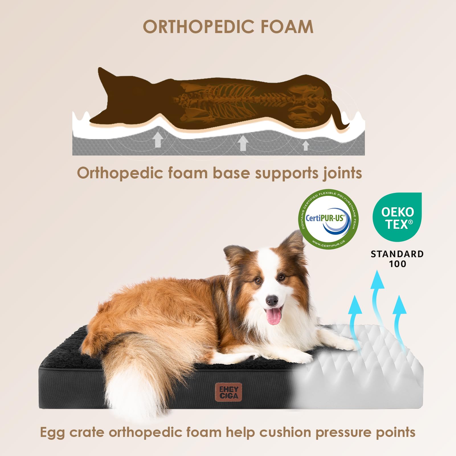 EHEYCIGA Cuccia Cane Interno Taglia Grande XL, (112L x 81W cm) Ortopedica Cuscino per Cani, Cuscino Cane Sfoderabile e Lavabile, Ortopedico Lettino per Cani, Orthopedic Dog Bed, Nero