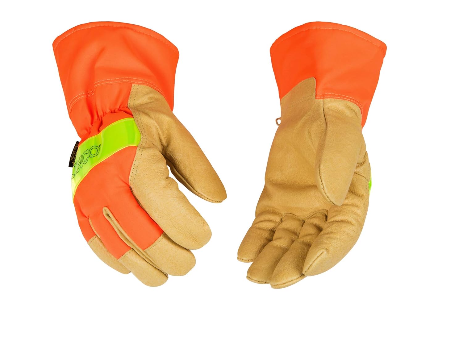 Kinco 1938 Heatkeep Lined Grain Pigskin Leather High Visibility Glove with Orange Back, Work, X-Large, Palomino (Pack of 6 Pairs)