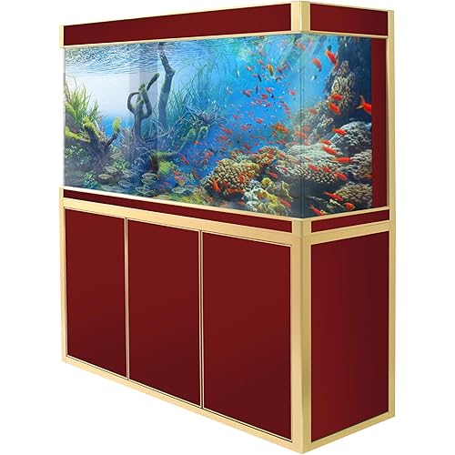 175 Gallon Glass Aquarium with Aluminum Cabinet - Including Sump for Filtration and Circulation, Plumbing, LED, Red with Gold Trim