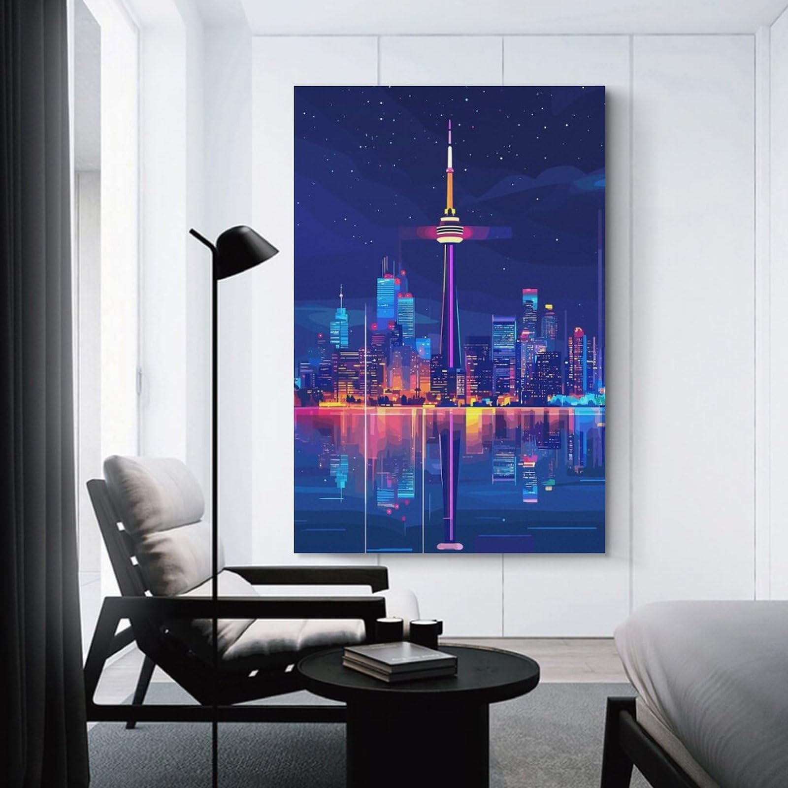 Junmoney Toronto Skyline at Night Canvas Wall Decor, 16x24inch(40x60cm), for Gallery Wall Decor And Room Displays, Wall Decor Suited to Curated Displays