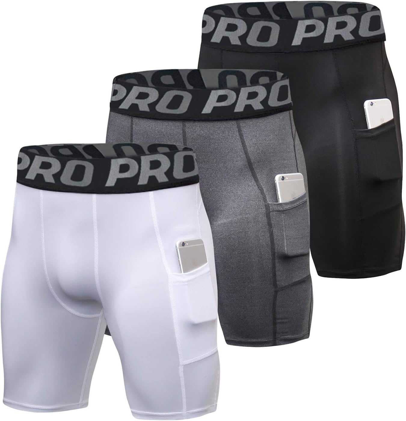 Compression Shorts Mens 3 Pack or 1 Pack Sports Anti-Chafing Underwear Base Layer Shorts Quick Dry Running Shorts with Phone Pockets Cycling Tights for Workout Athletic Rugby Short Protect Leg Skin