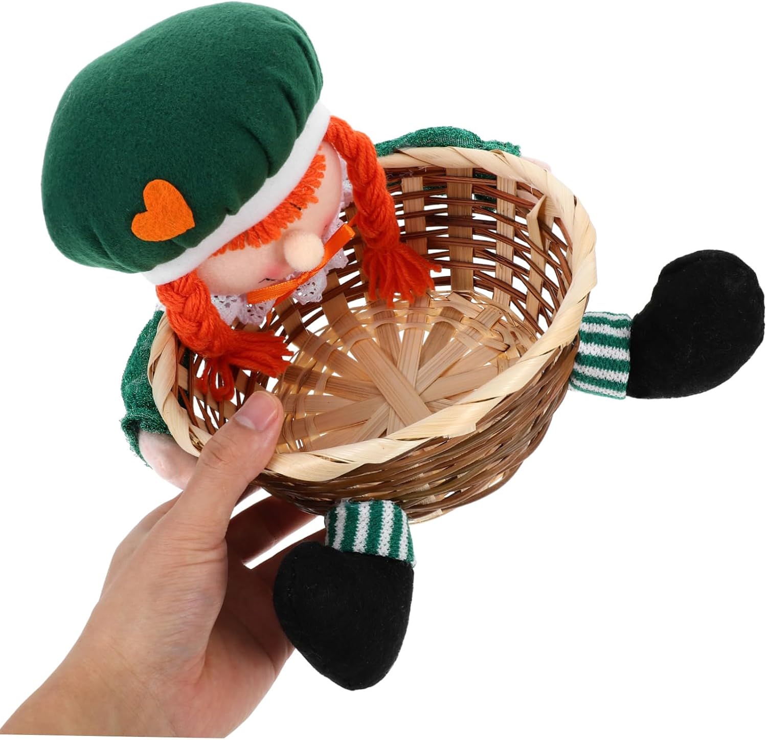 GLEAVI Patrick Day Plush Gnome Shamrock Candy Basket Unique Decorative Container for Irish Party Supplies for Storing Treats and Festive Decor