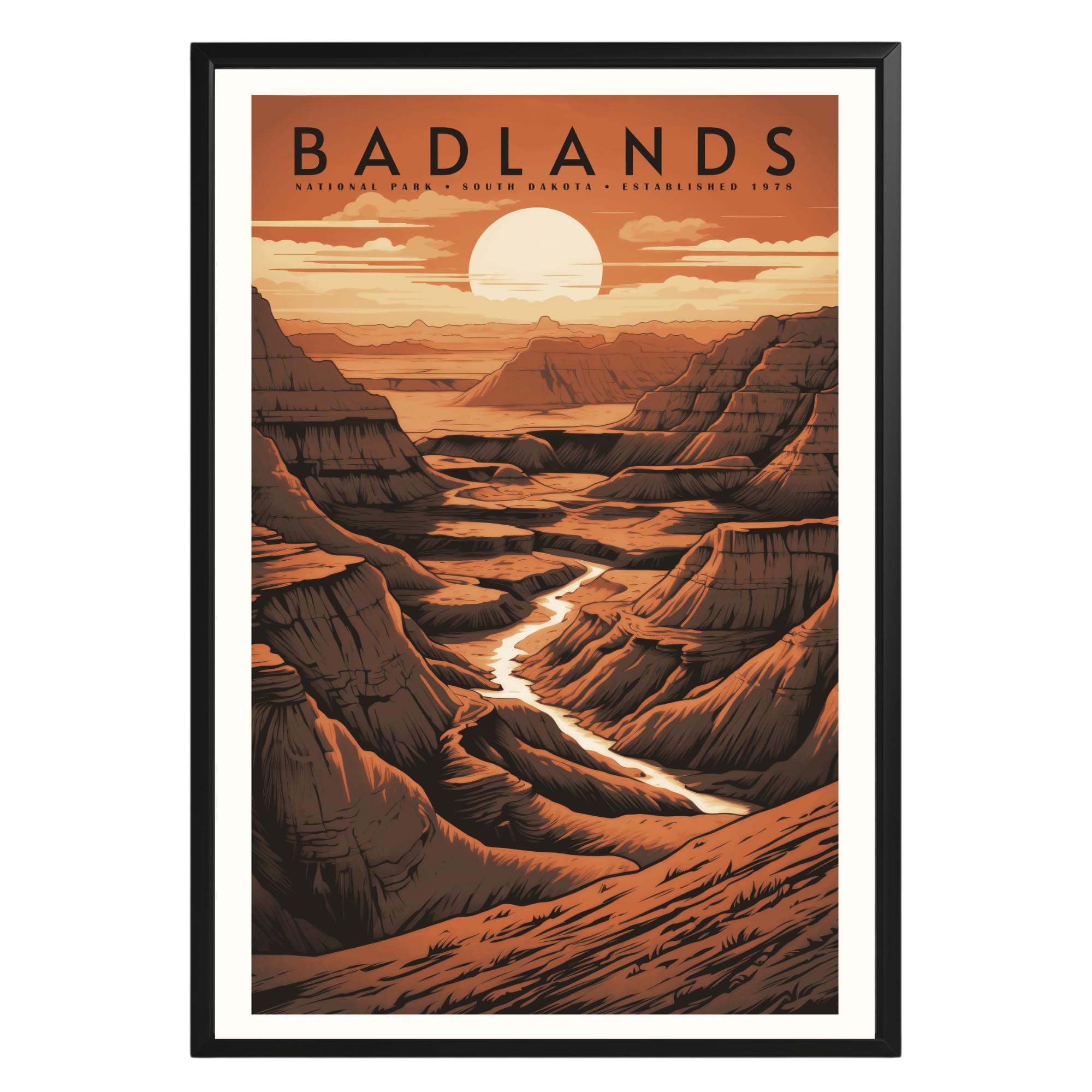 GroovyGrove Badlands National Park Poster Wall Art, Abstract Nature Landscape Poster, Ideal for Bedroom, Bathroom, Office, Living Room Decor (Unframed