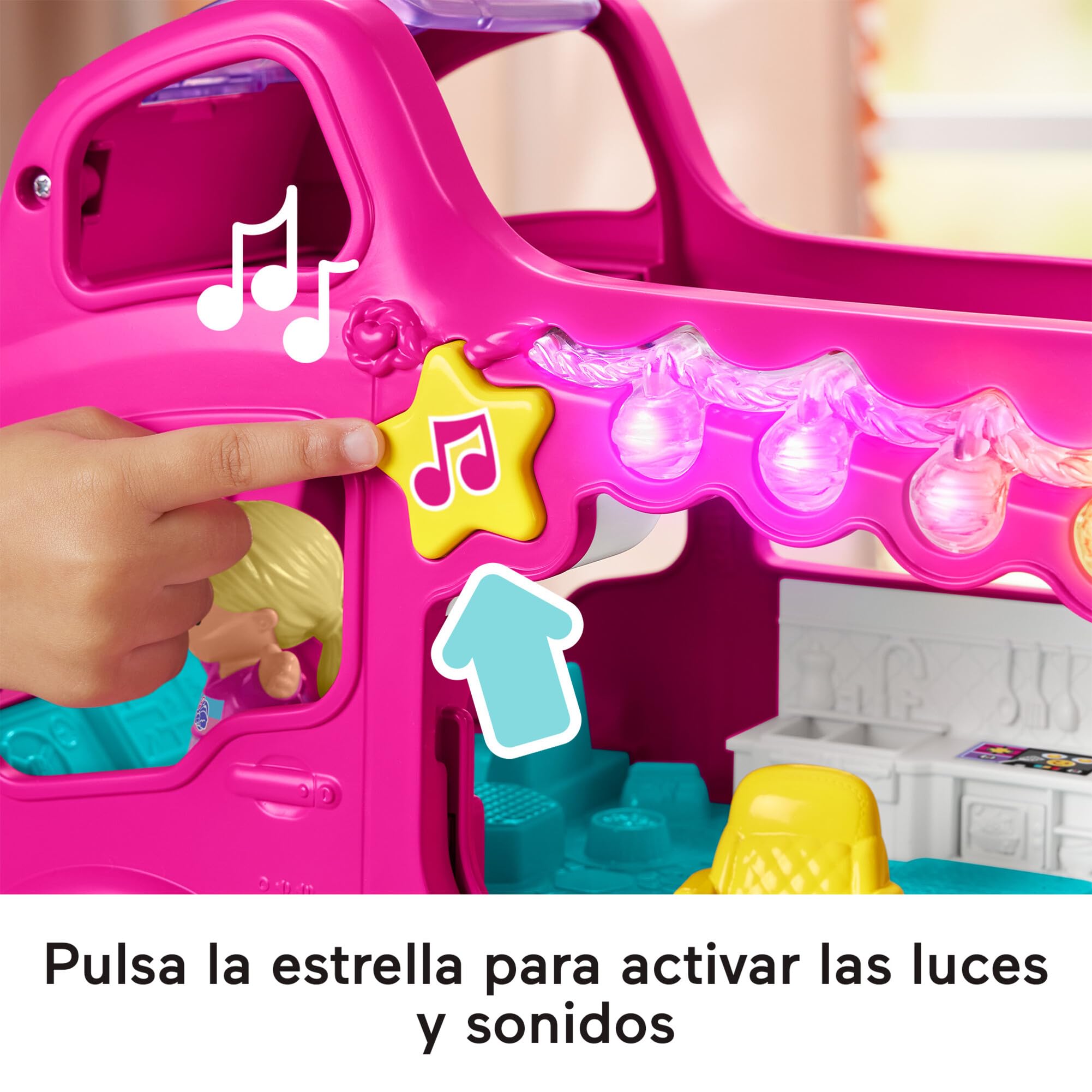 Fisher-Price Little People Barbie Little Dreamcamper, Set de Juego con Autocaravana, Mini muñeca, Figura de Perro y Muebles, con Luces, Sonidos, Juguete Regalo para niños y niñas +18 Meses, HYR85