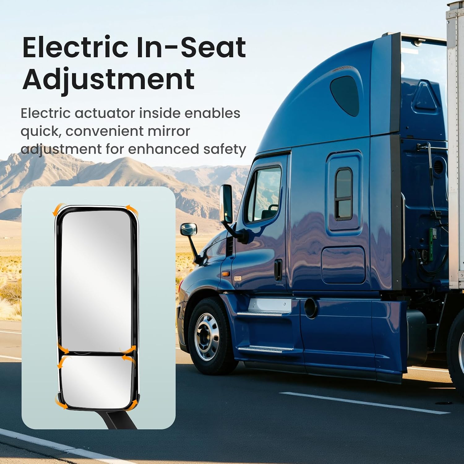 SEPEY Door Mirror for FREIGHTLINER CASCADIA, Passenger Side Heated Motorized Chrome Door Mirror Assembly for FREIGHTLINER CASCADIA 2008-2017 (Left Door Mirror)