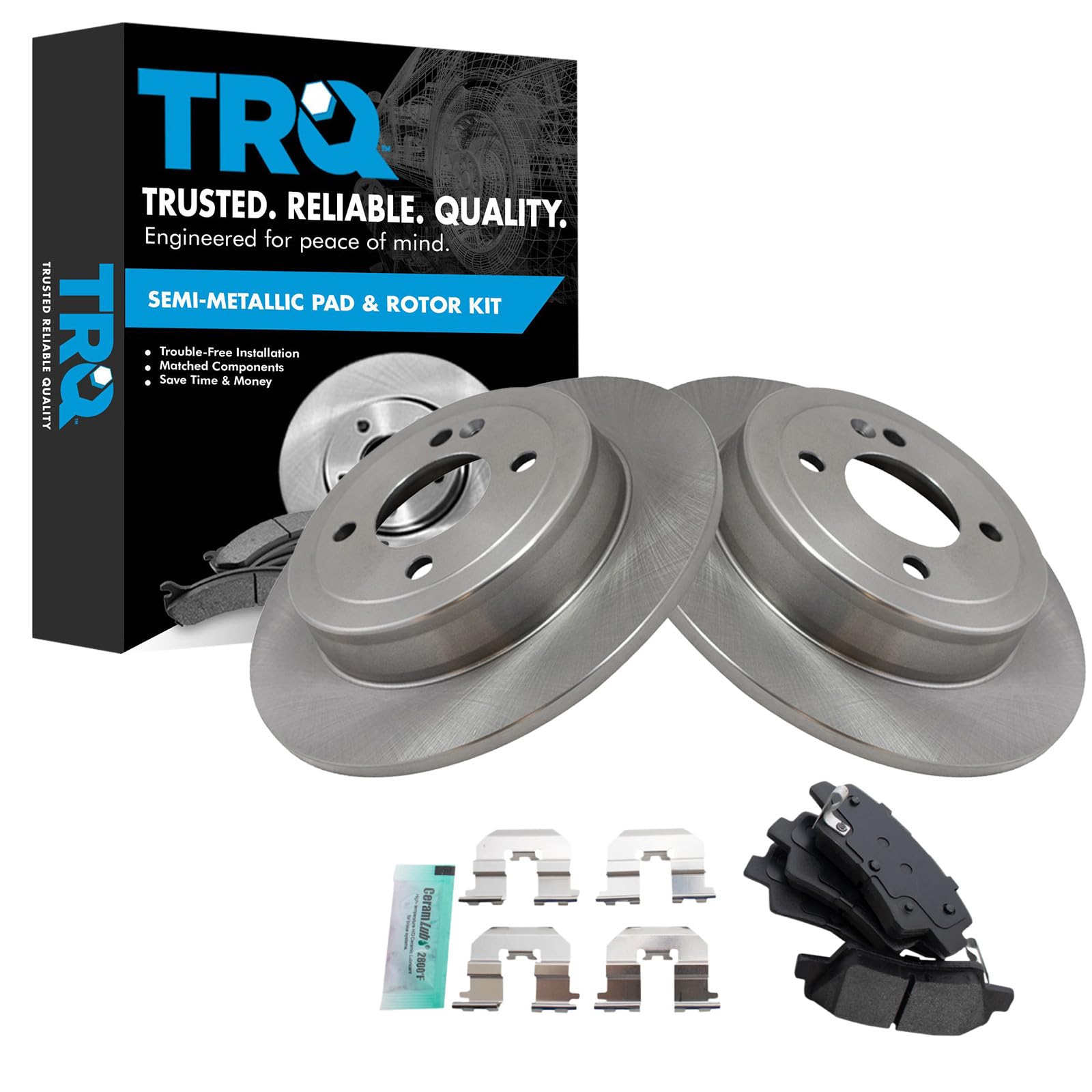 TRQ Rear Brake Pad and Rotor Set Semi Metallic Rotors Compatible with 2012-2017 Hyundai Accent 2012-2017 Kia Rio