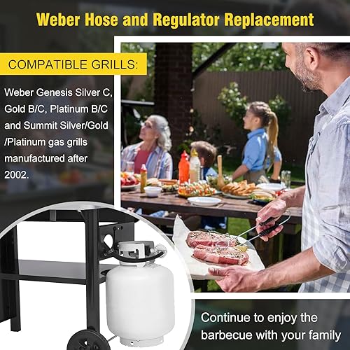 Miniatura 4 de Kit de manguera y regulador Weber, adecuado para parrillas Genesis 300 Series y Summit 400600, equipado con manguera QCC1 y regulador para un fácil