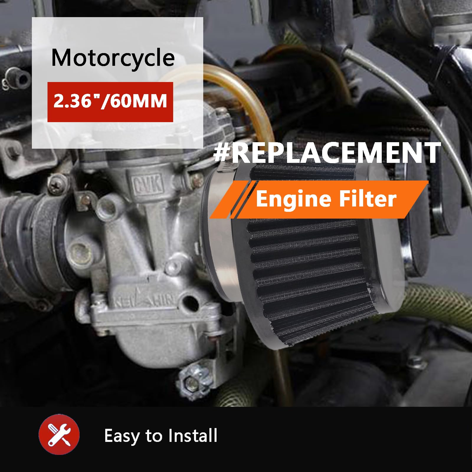 Filtre à Air Moto Haute Performance 55 Mm - Remplacement Acier Inoxydable Double Couche Pour Meilleure Admission Air