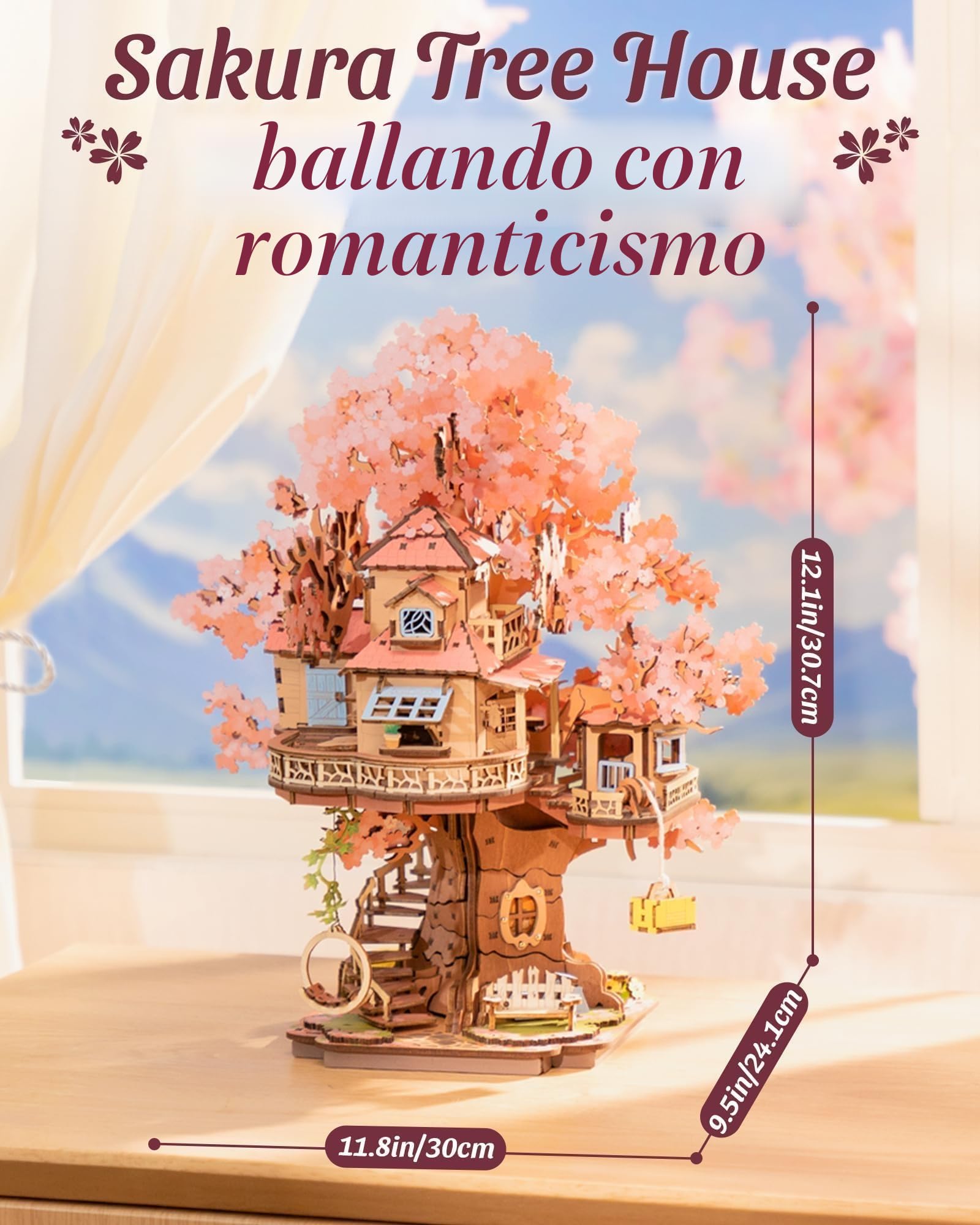 ROBOTIME Puzzle 3D in Legno Sakura Tree House, Modellino da Costruire per Adulti, Decorazione per la Casa, Idea Regalo per Adulti e Adolescenti