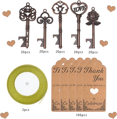 Miniatura 3 de Makhry Abridor de botellas de esqueleto para llaves, recuerdos de boda, 100 unidades, juego de regalo de recuerdo para invitados, con cunas de