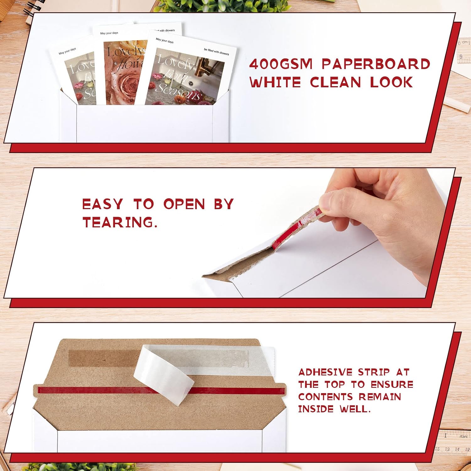 Fainne 200 Pcs 6 x 6'' Rigid Mailers 400 GSM Keep Flat Cardboard Mailers Shipping Cardboard Envelopes Disc DVD CD Envelopes with Self Adhesive Flap and Tear off Strip for Mailing Photo (White)