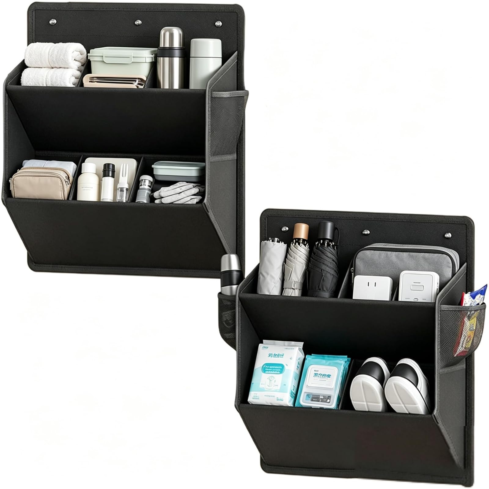 2 Pack Motorhome Shoe Storage, Camper Van Clothes Storage (Black) | RV Shoe Storage, Caravan Storage Solutions,Wall Mount Shoe Rack with Large Deep Pockets, 600D Oxford Fabric