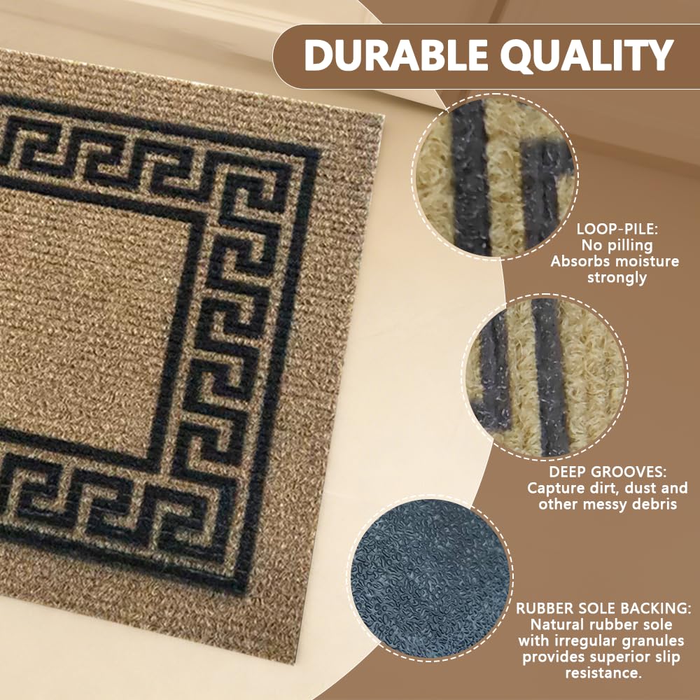 Outdoor Stair Treads for Wooden Steps, Non-Slip Rubber Brown Stair Runner Rugs, 6 Pcs 8.5" x 30" Heavy Duty Stair Mats for Outside Steps, Weatherproof Grip for Elders, Dogs & Kids, Square Pattern.