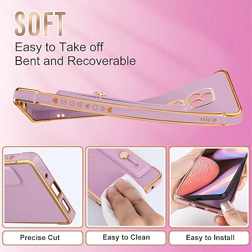 Miniatura 3 de Likiyami Funda para teléfono Motorola One 5G Ace (3 en 1) para mujeres y niñas, bonita y lujosa con fundas de soporte, chapado en oro morado,