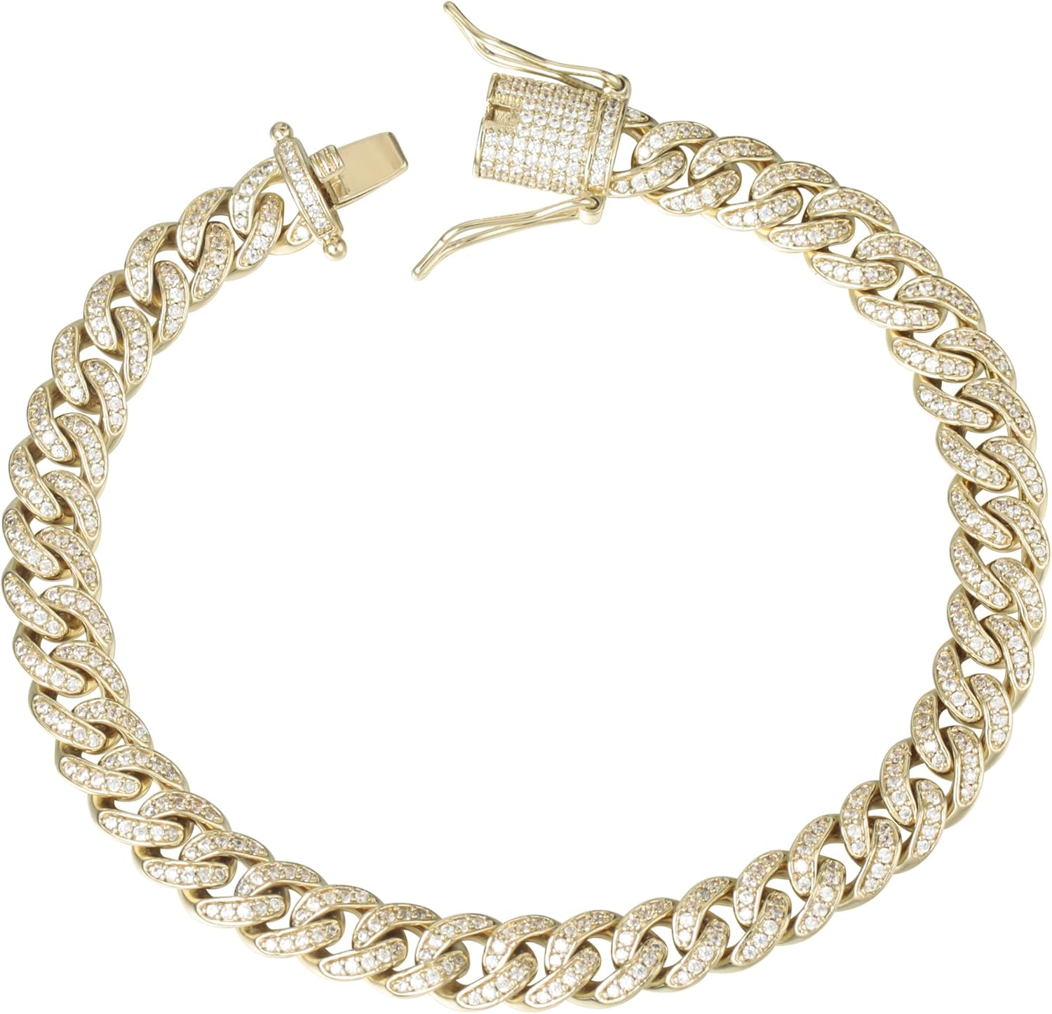 8mm Real 14K or White Gold Plated Diamond Iced Out Cuban Link Chain or Bracelet Hip Hop Miami Prong-Setting Necklace Choker for Men Women