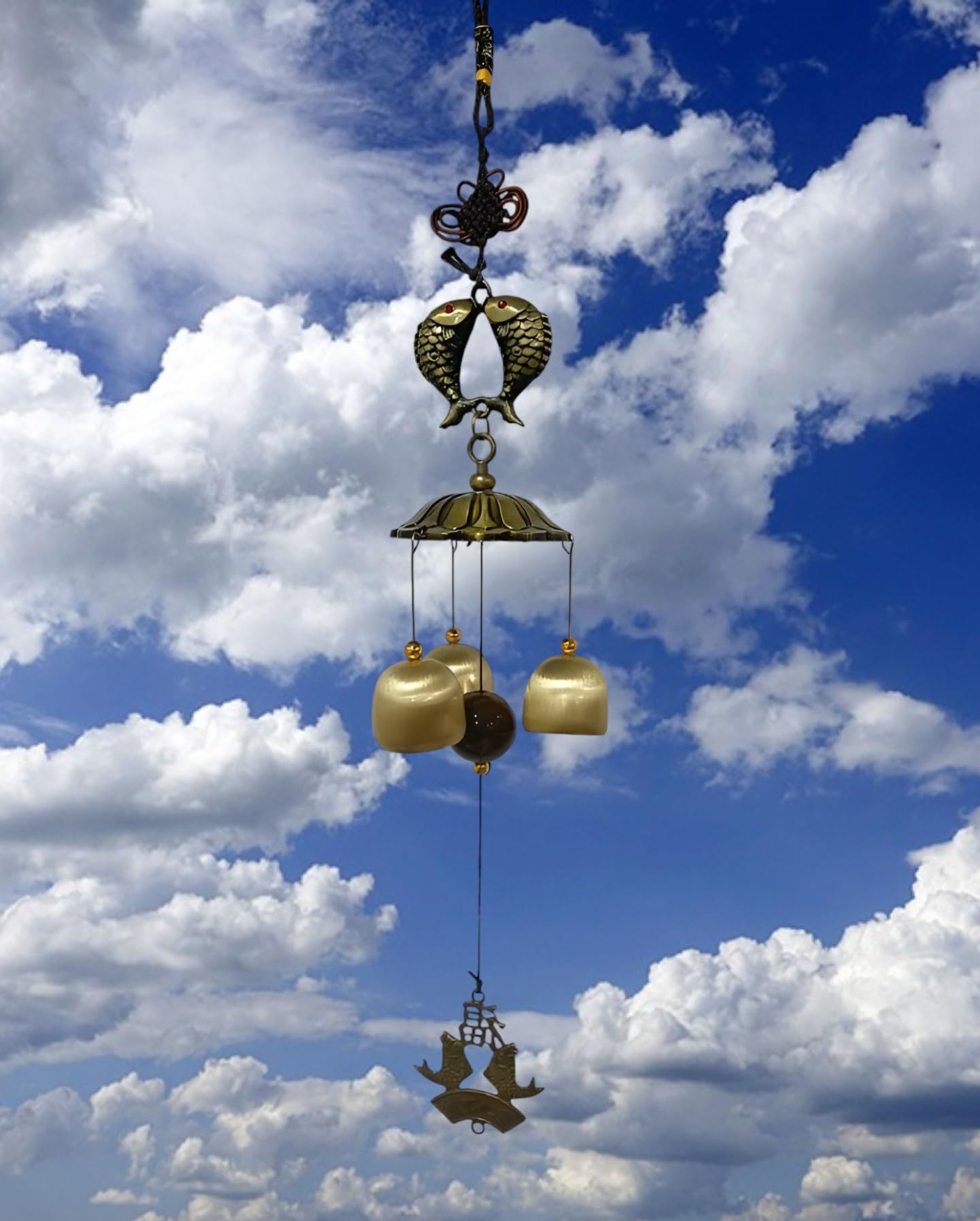 Seven Moon Metal Wind Chimes Fish Design for Home Balcony Office Gallery Decoration Vastu Gift for Housewarming Positive Energy Home Décor Good Luck Windchime 3 Bells Made of Brass That Well Sound-image-25