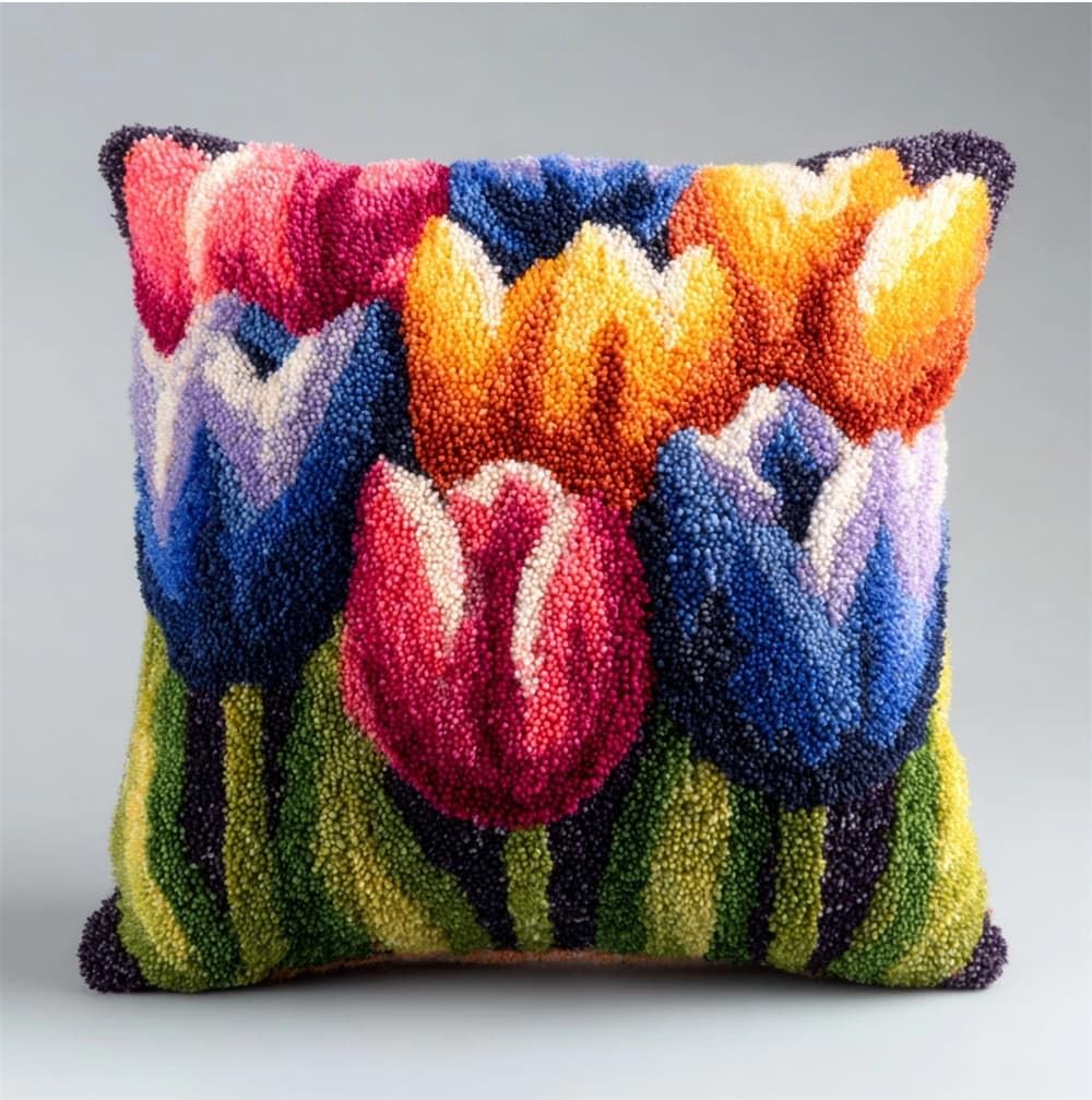 FWRTYCB Latch Hook Kits for Adults Beginners Tulips Pillow Sofa Cushion