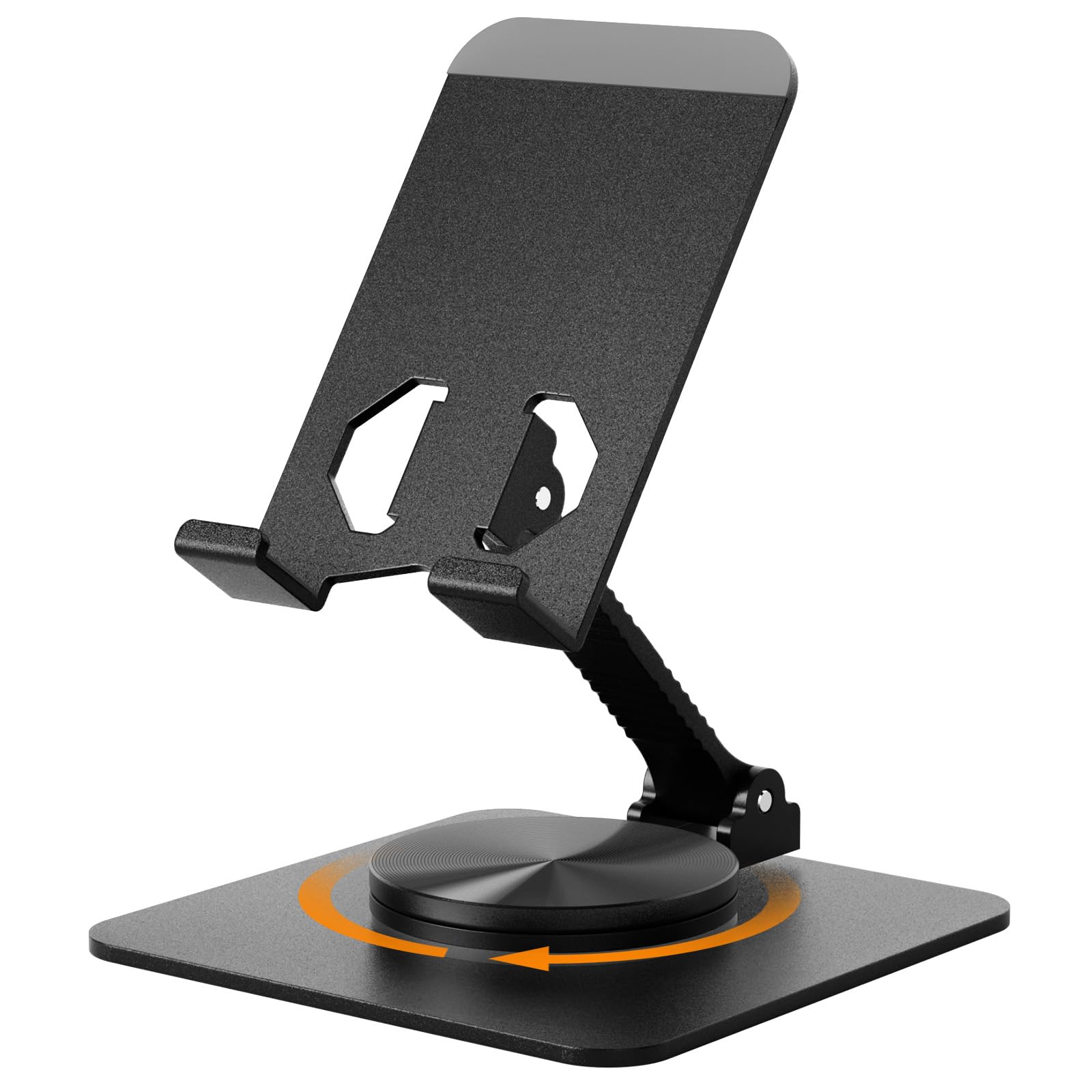 Euqvunn Stable Base Phone Stand - Height Adjustable, 360° Free Rotation Holder for All Mobile Phones & Tablets, black