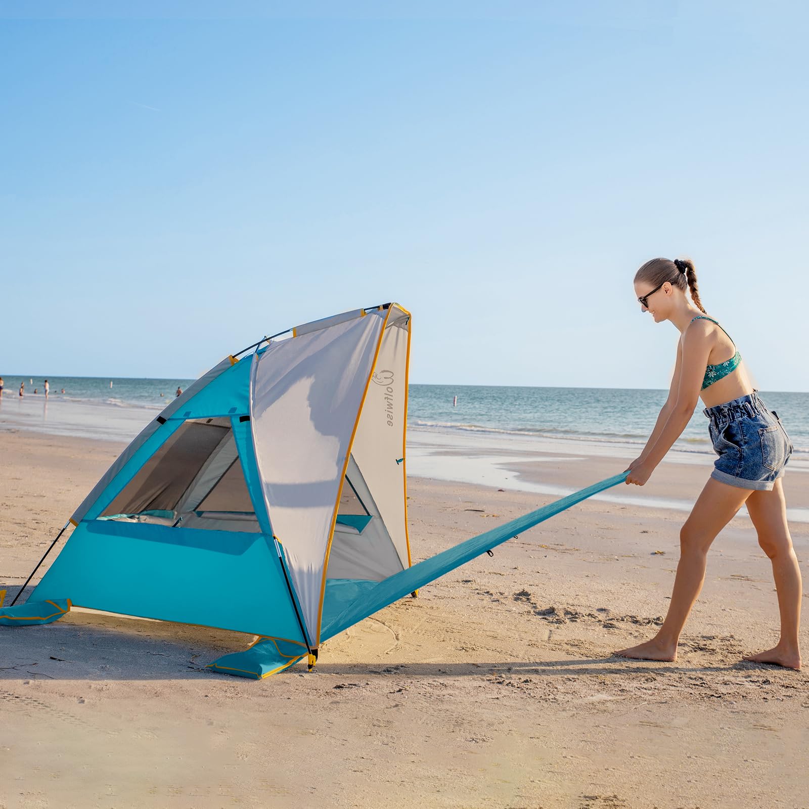 WolfWise Tienda de Playa Portátil para 3 Personas, Sombrilla UPF 50+, con Suelo Extensible