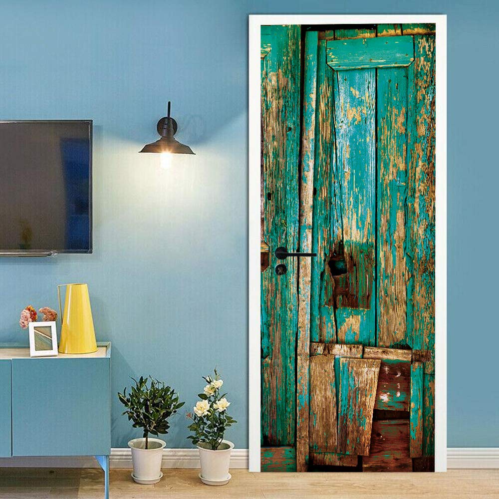 Papier peint de porte effet bois vert pour salon chaleureux