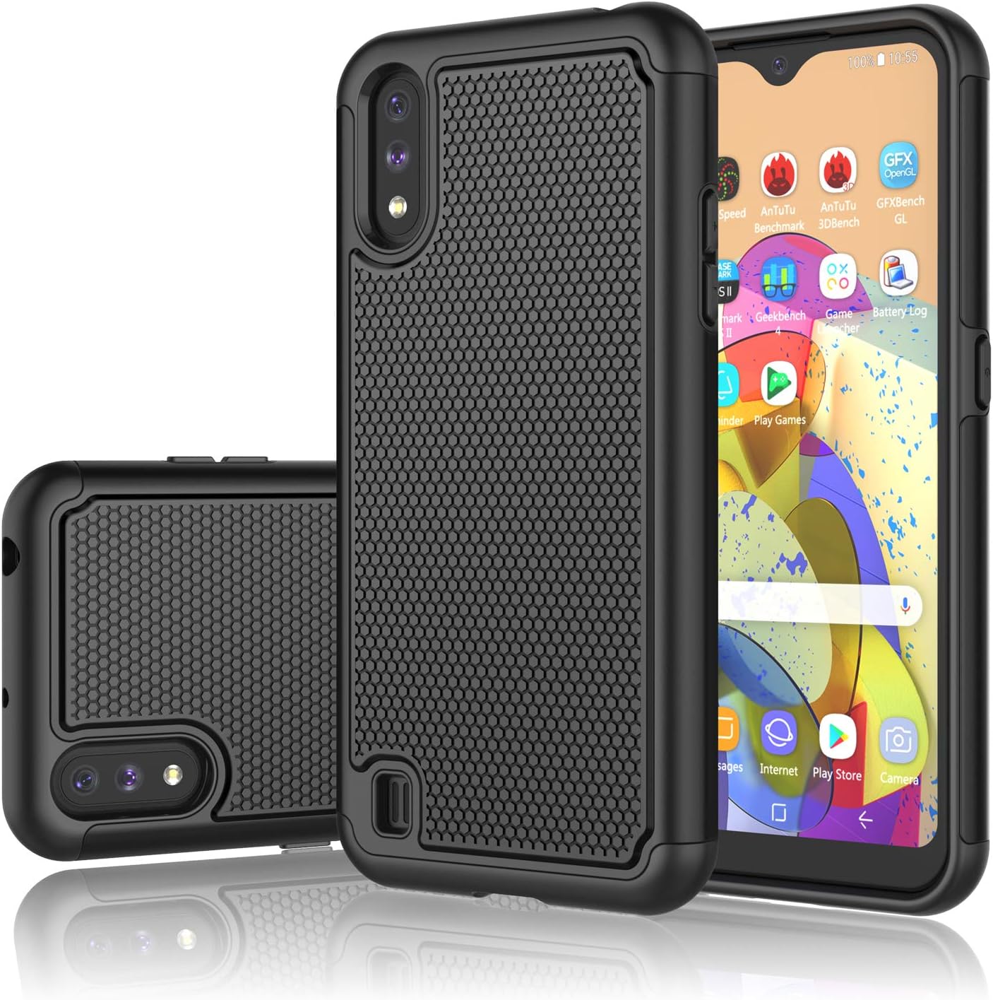 Takfox Galaxy A01 Case, Phone Case for Samsung A01, Heavy Duty Shockproof Rugged Cover Hard Plastic & Soft Silicone Dual Layer Protective Bumper Case for Samsung Galaxy A01-Black